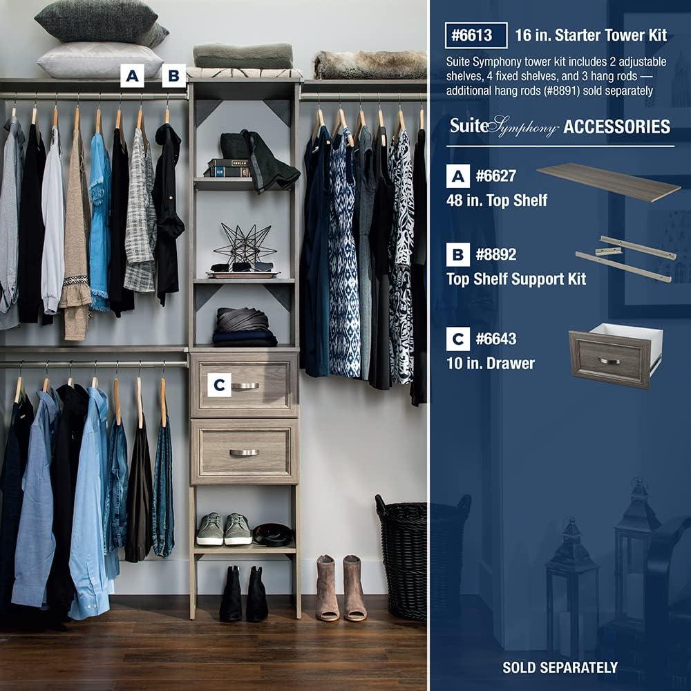 imageClosetMaid SuiteSymphony Wood Closet Organizer Starter Kit with Tower and 3 Hang Rods Shelves Adjustable Fits Spaces 4 9 ft Wide Graphite GreyGraphite Grey