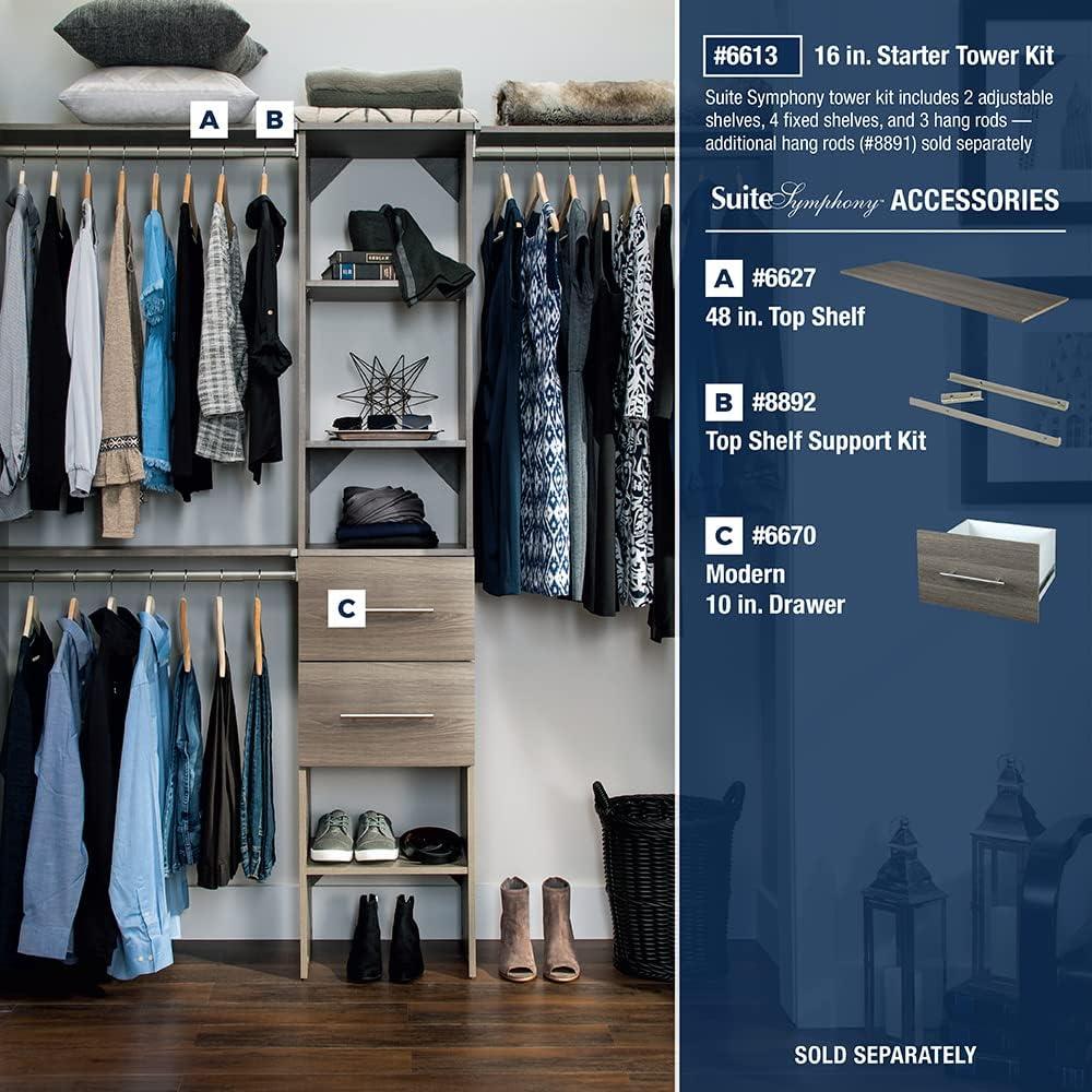 imageClosetMaid SuiteSymphony Wood Closet Organizer Starter Kit with Tower and 3 Hang Rods Shelves Adjustable Fits Spaces 4 9 ft Wide Graphite GreyGraphite Grey