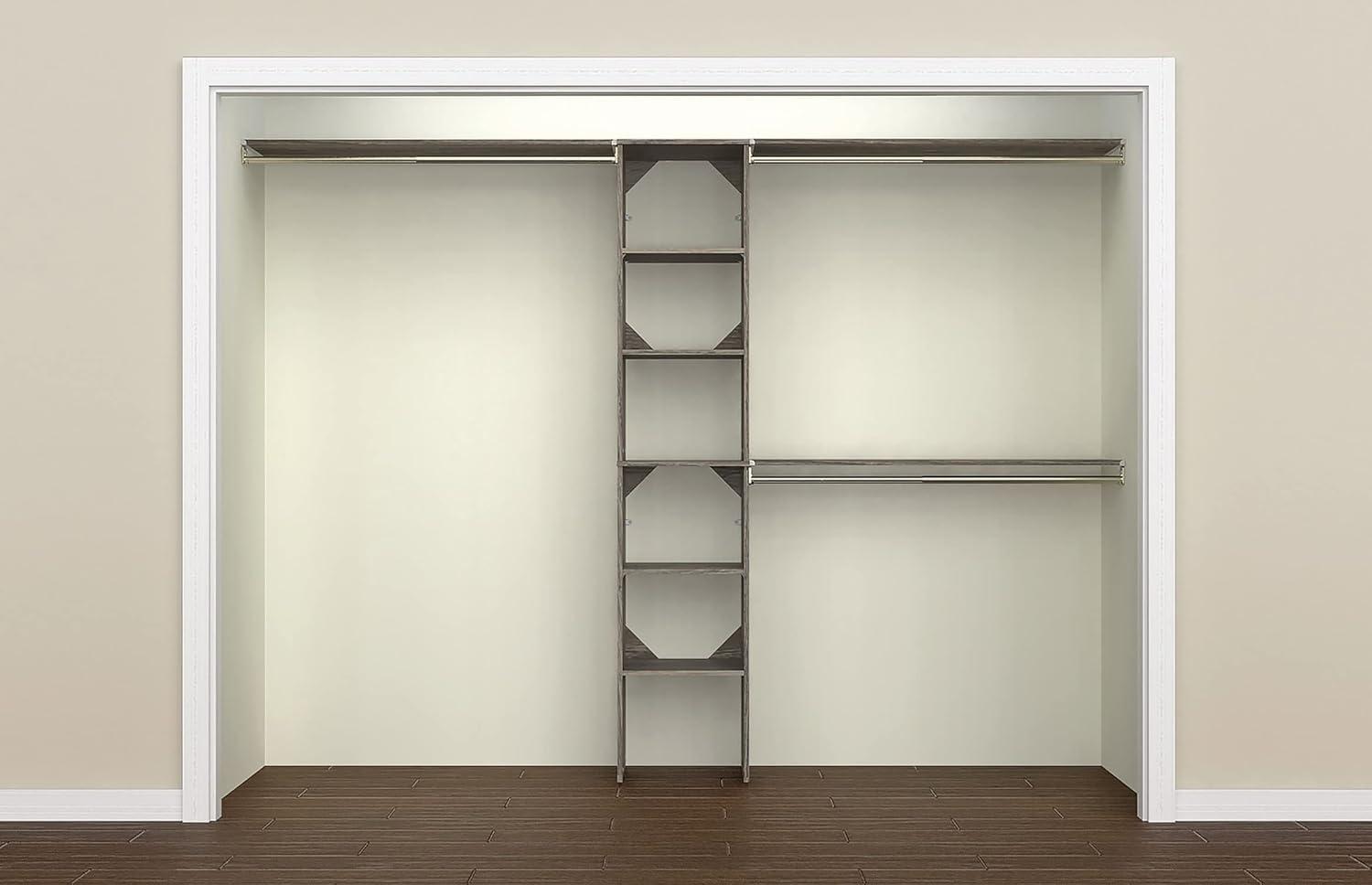 imageClosetMaid SuiteSymphony Wood Closet Organizer Starter Kit with Tower and 3 Hang Rods Shelves Adjustable Fits Spaces 4 9 ft Wide Graphite GreyGraphite Grey