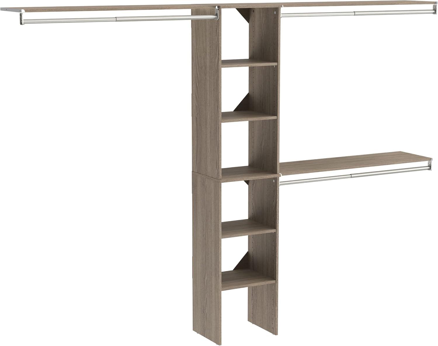 imageClosetMaid SuiteSymphony Wood Closet Organizer Starter Kit with Tower and 3 Hang Rods Shelves Adjustable Fits Spaces 4 9 ft Wide Graphite GreyNatural Gray