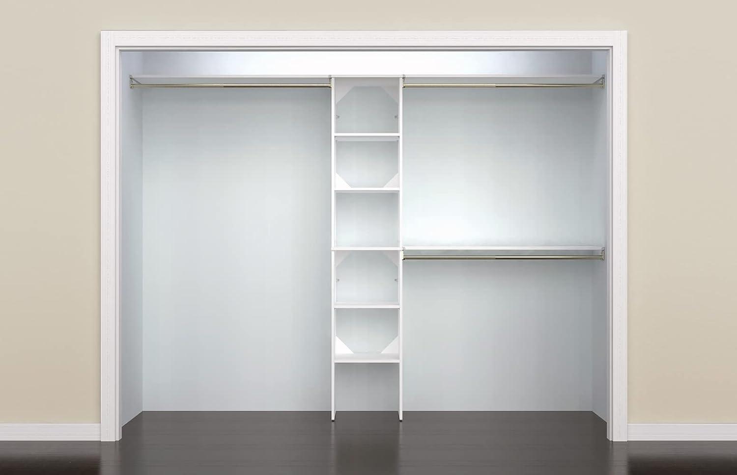 imageClosetMaid SuiteSymphony Wood Closet Organizer Starter Kit with Tower and 3 Hang Rods Shelves Adjustable Fits Spaces 4 9 ft Wide Graphite GreyPure White