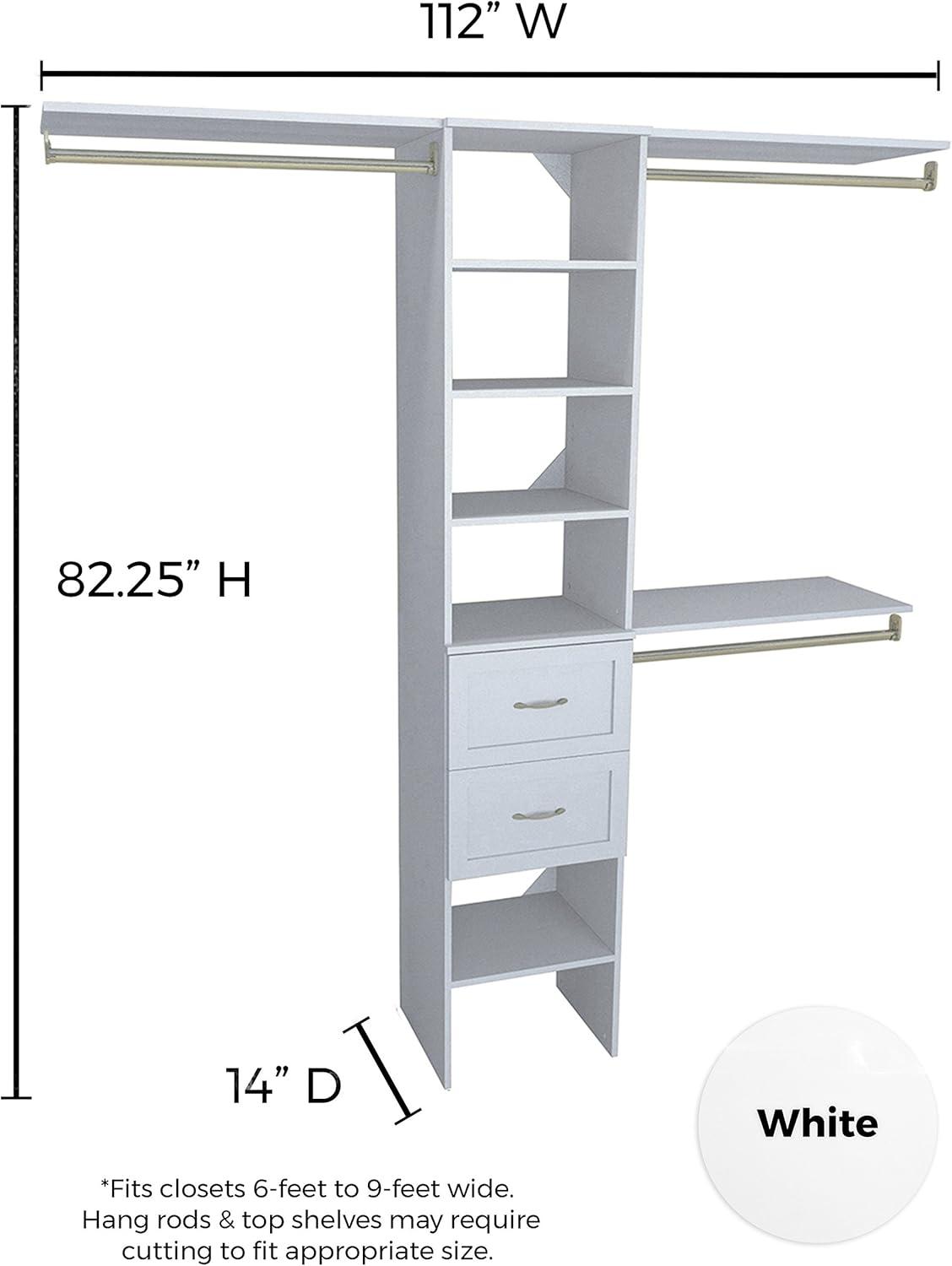 imageClosetMaid SuiteSymphony Wood Closet Organizer Starter Kit with Tower and 3 Hang Rods Shelves Adjustable Fits Spaces 4 9 ft Wide Graphite GreyPure White