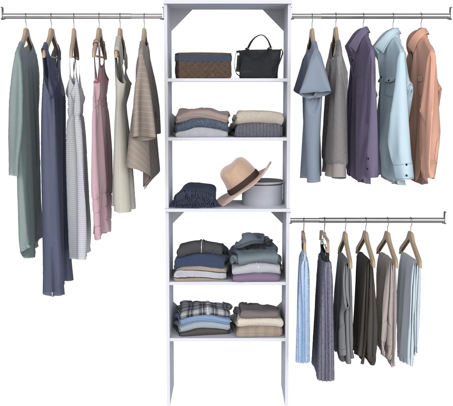 imageClosetMaid SuiteSymphony Wood Closet Organizer Starter Kit with Tower and 3 Hang Rods Shelves Adjustable Fits Spaces 5 10 ft Wide Graphite Grey