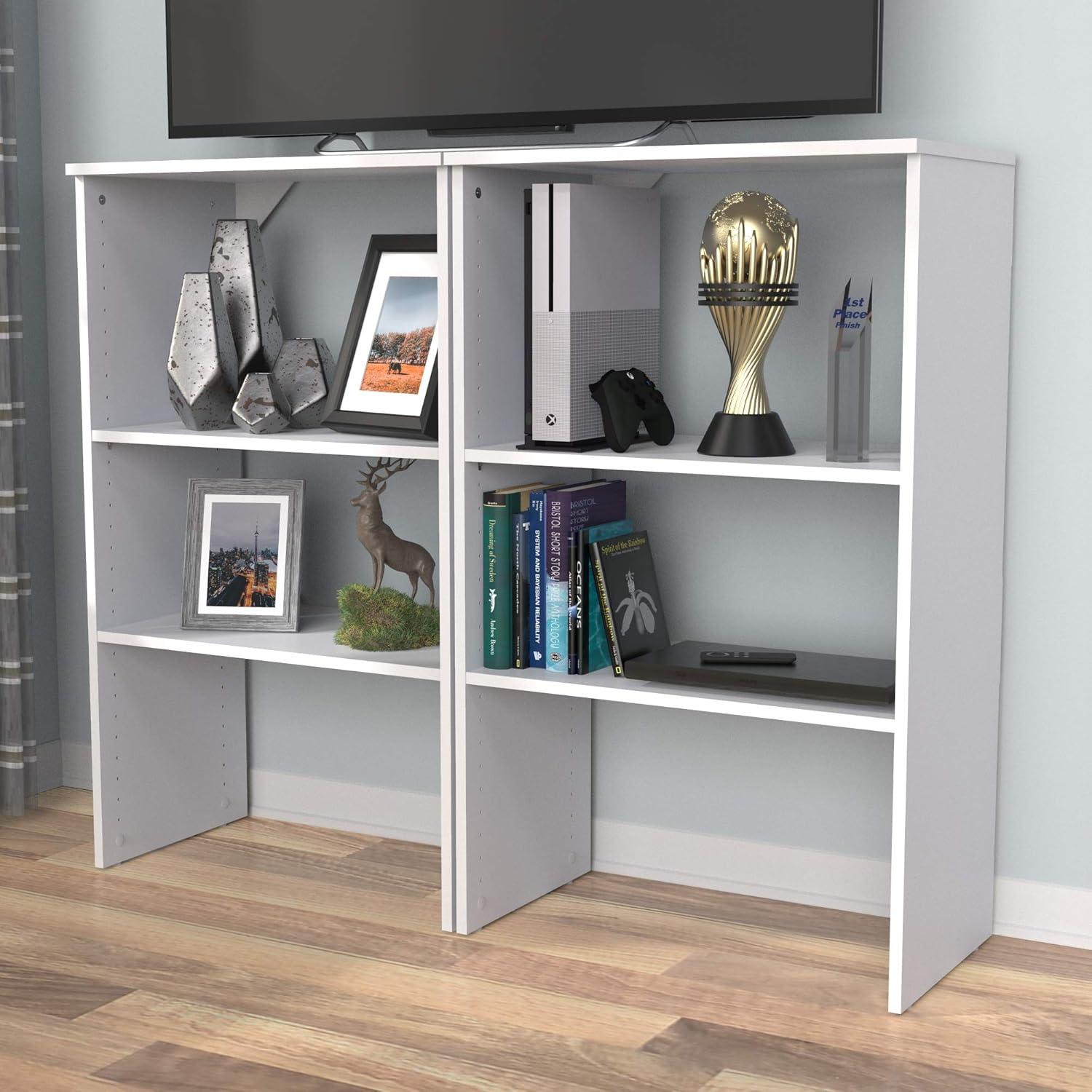 imageClosetMaid SuiteSymphony Wood Shelf Unit 2 Shelves Adjustable For Storage Closet Clothes Shoes Dcor TV Books Natural GrayPure White