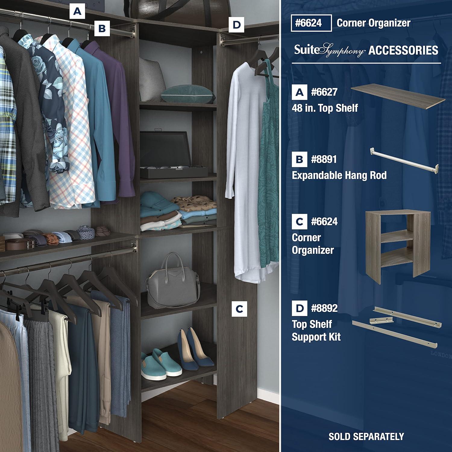 imageClosetMaid SuiteSymphony Wood Top Shelf Add On Accessory Closet Shelf 48 in Wide Pure WhiteGraphite Grey