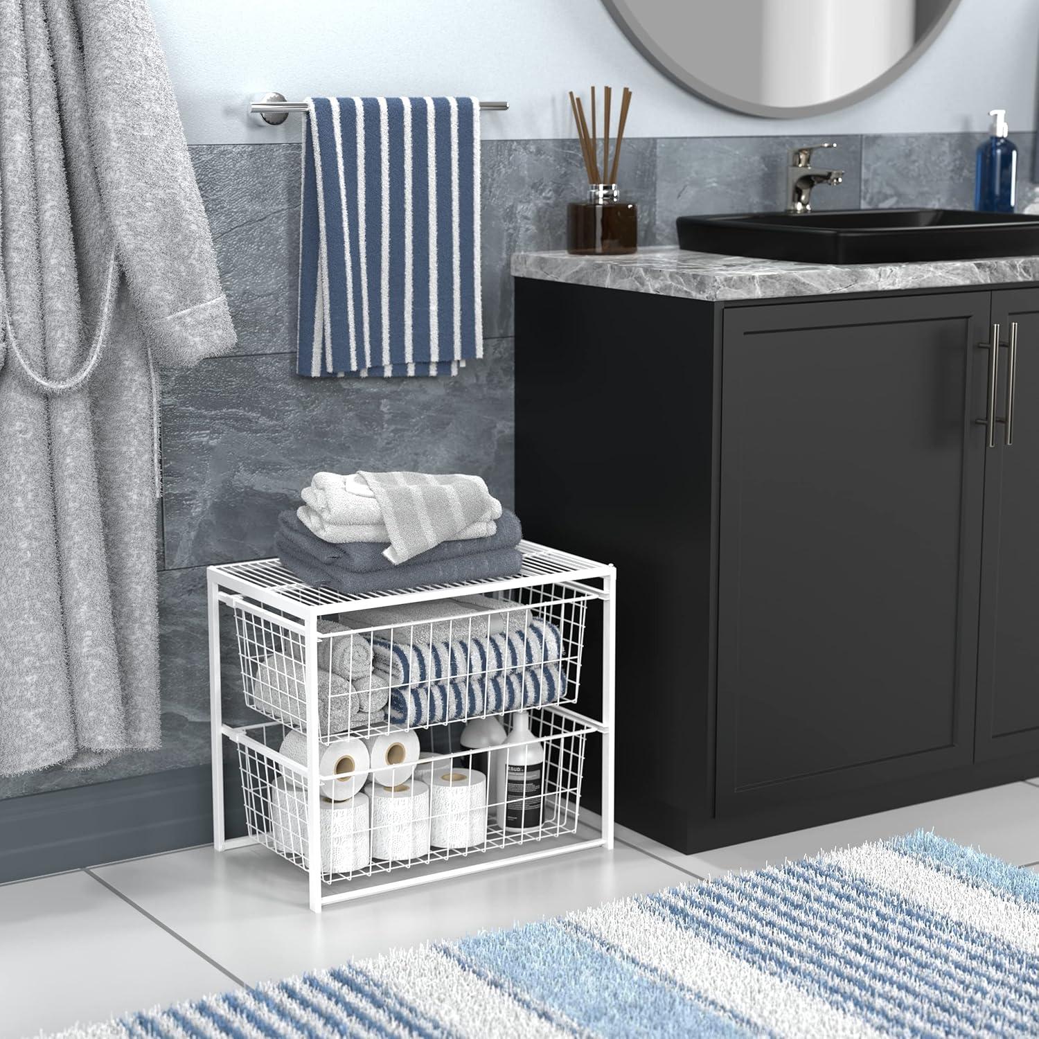 imageClosetMaid Wire Basket 2 Drawer Organizer Unit with Shelf for Pantry Closet Clothes Linens Sturdy Steel Easy Assembly White2Drawer