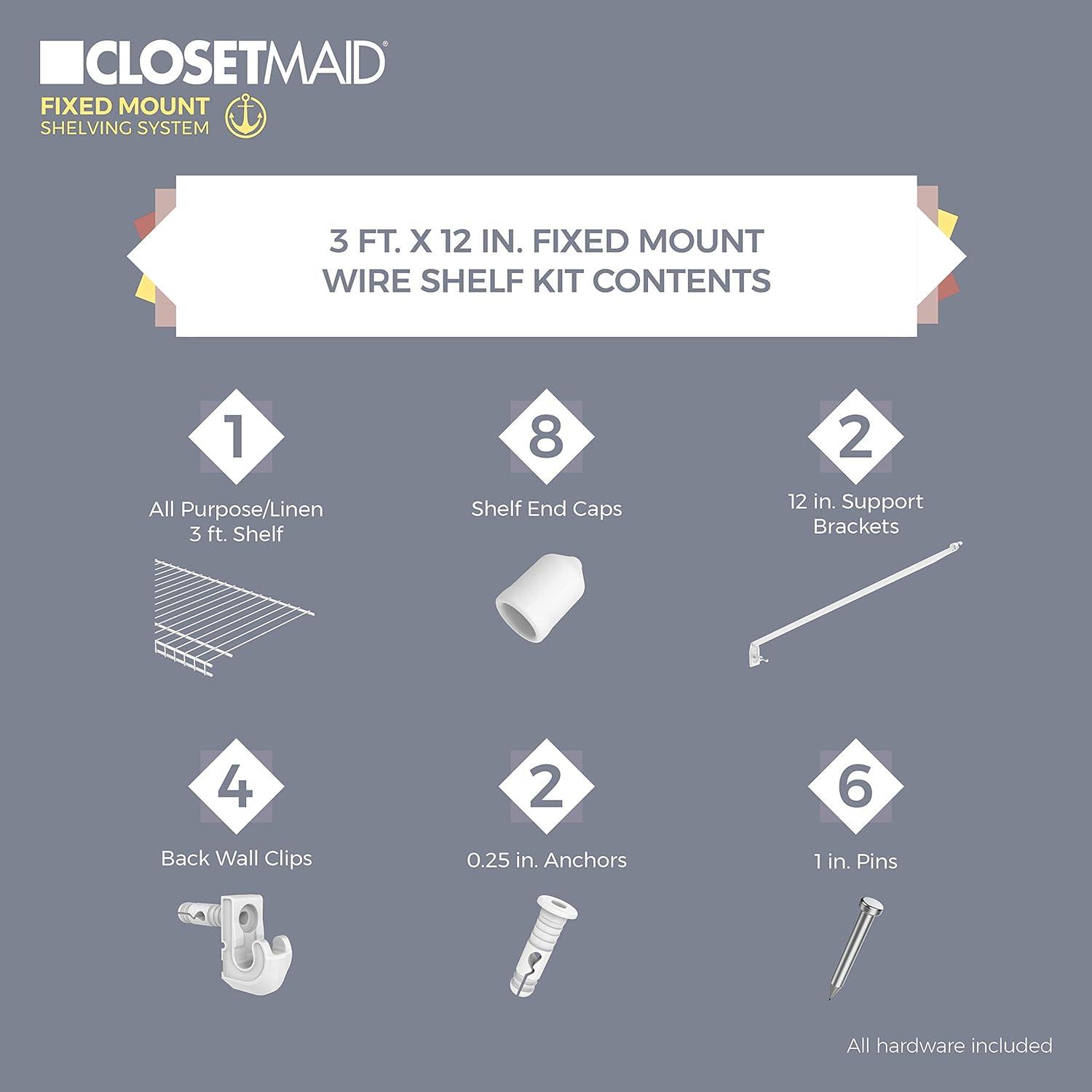 imageClosetMaid Wire Shelf Kit with Hardware 2 Ft Wide for Pantry Closet Laundry White Vinyl Finish3 ft