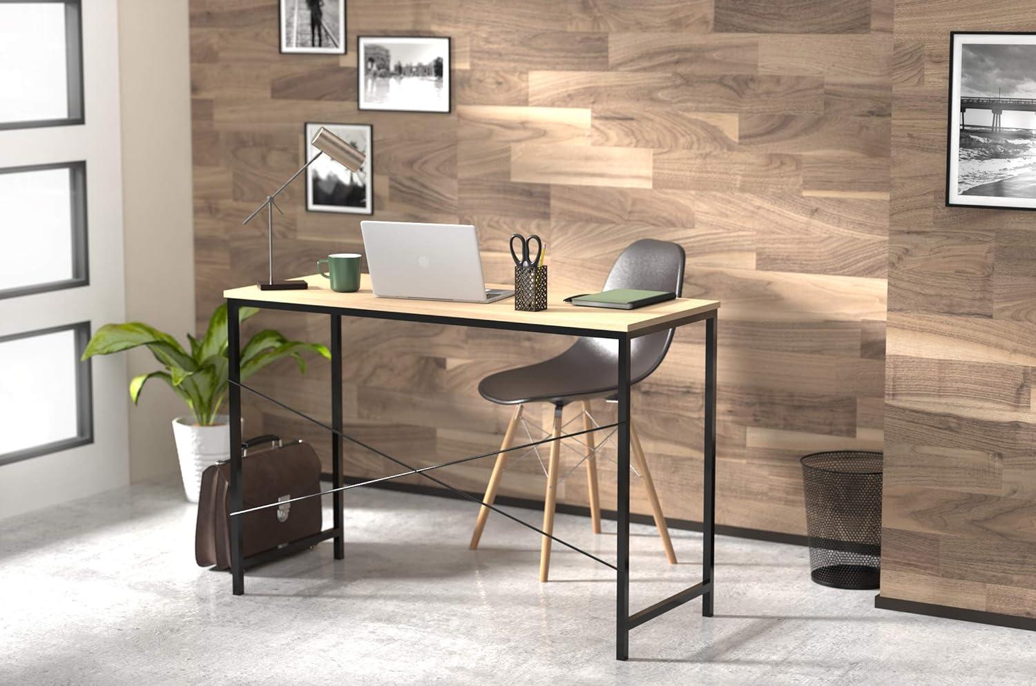 imageClosetMaid Writing Desk or Console Table for Office Entryway or Living Room Industrial Modern Design Wood with Black Metal Frame Natural FinishNatural