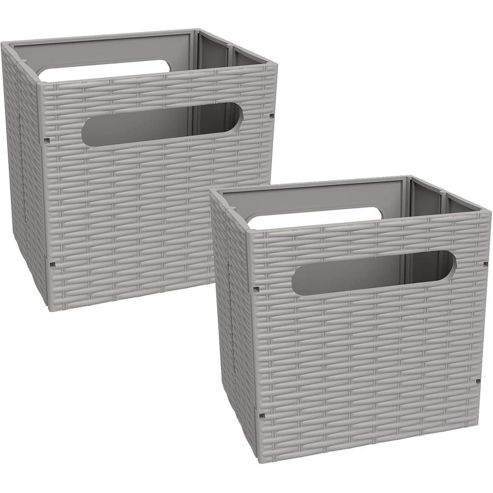 imageClosetMaid 5437 Collapsible Mini Storage Bin with Two Handles 2Pack Gray Wicker Natural Linen 2 PackGray Wicker