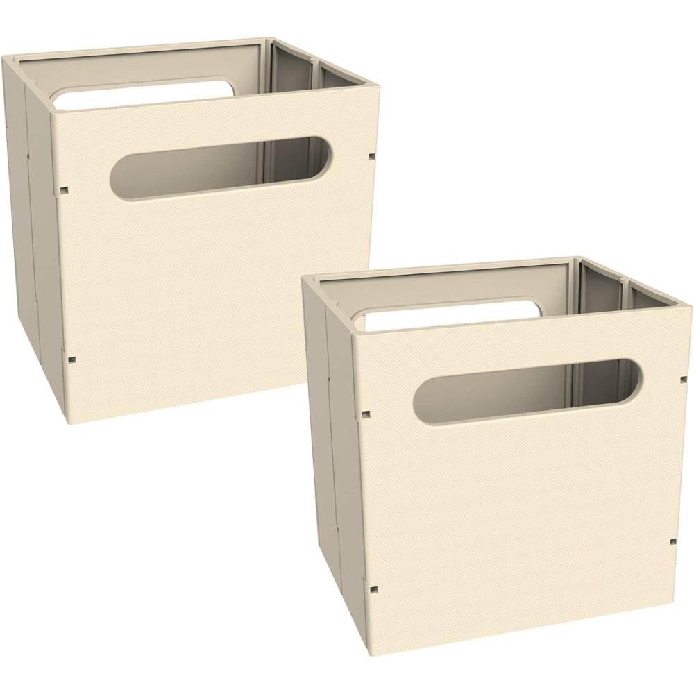 imageClosetMaid 5437 Collapsible Mini Storage Bin with Two Handles 2Pack Gray Wicker Natural Linen 2 PackNatural Linen