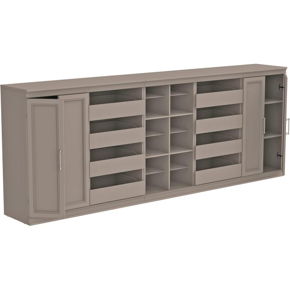 imageClosetMaid Modular Storage 10697inch W 8Drawer 18Shelf Entertainment System with Doors WhiteSmoky Taupe