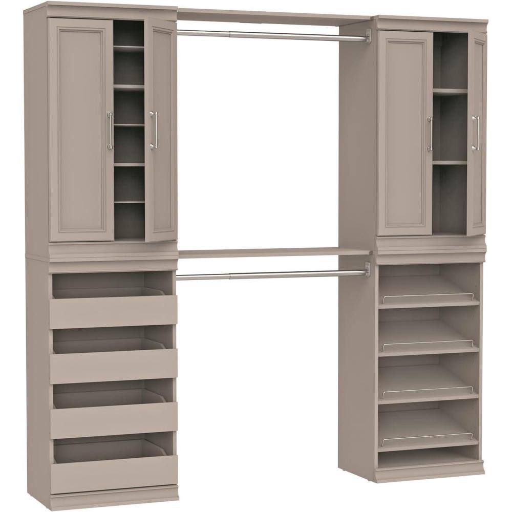 imageClosetMaid Modular Storage 68767878inch W 4Drawer 19Shelf Wood Closet System with Doors WhiteSmoky Taupe