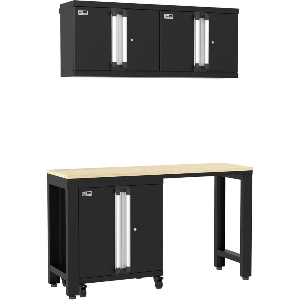 imageClosetMaid ProGarage Garage Storage Cabinets ampamp Workbench Table 3Piece Set Custom Durable Adjustable Steel Construction Black