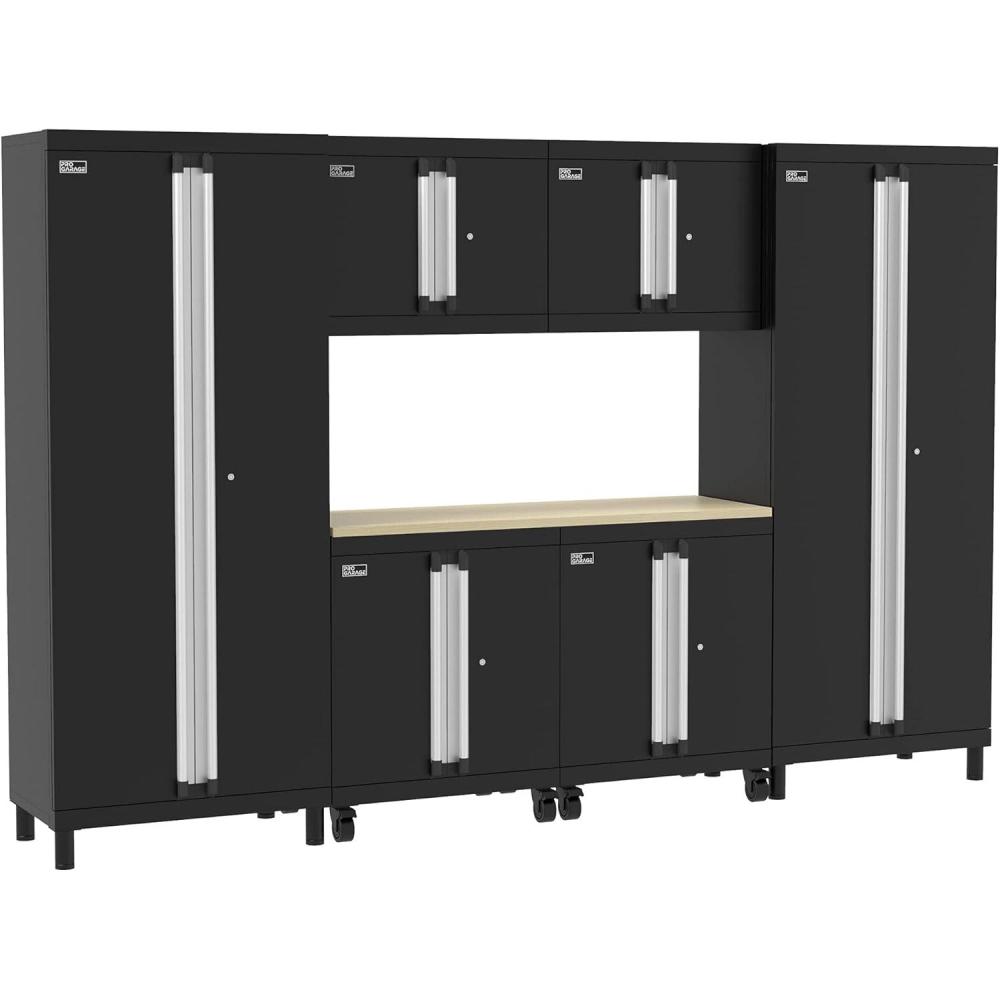 imageClosetMaid ProGarage Garage Storage Top 6Piece Custom Durable Adjustable Steel Construction Black 6 Cabinet ampamp Workbench Set