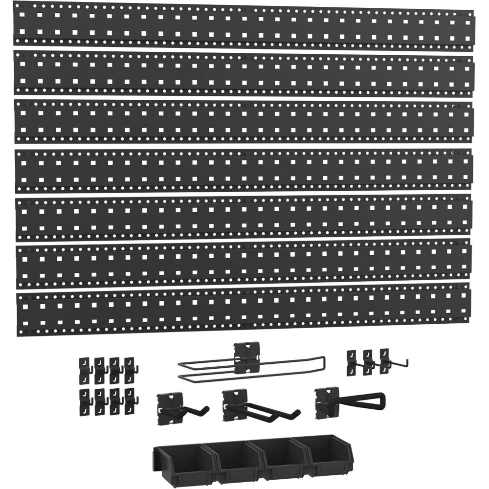 imageClosetMaid ProGarage Slatwall Hang Track Kit 42 in W with Peg Board Hooks Hangers Parts Bins Paper Towel Holder Garage Organizer System Black42Inch