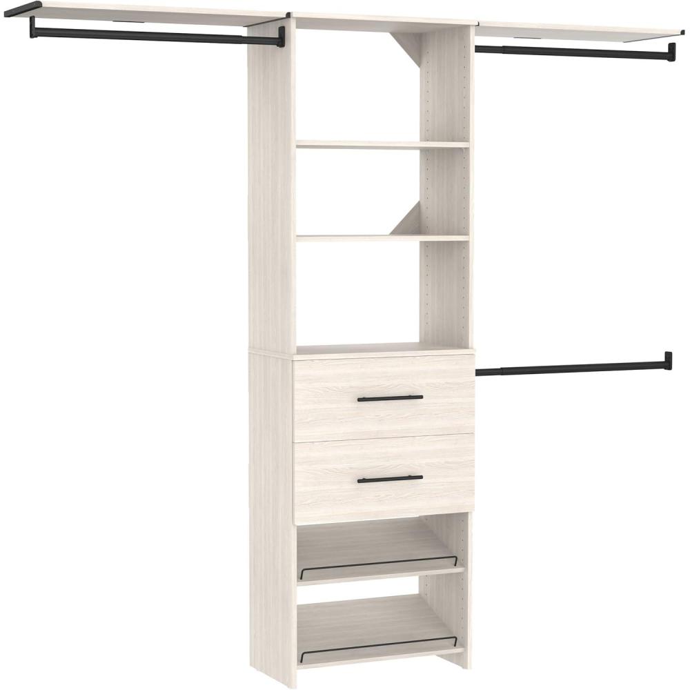 imageClosetMaid SuiteSymphony 25Inch Closet System Tower with 3 Hang Rods 2 Drawers 2 Angled Shoe Shelves and 2 Top Shelves White Timber