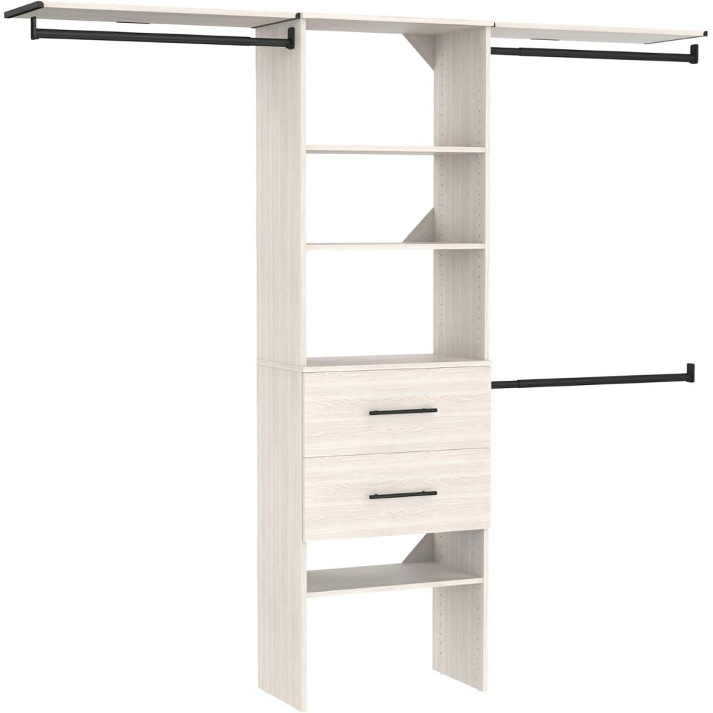 imageClosetMaid SuiteSymphony 25Inch Closet System Tower with 3 Hang Rods 2 Drawers and 2 Top Shelves White Timber