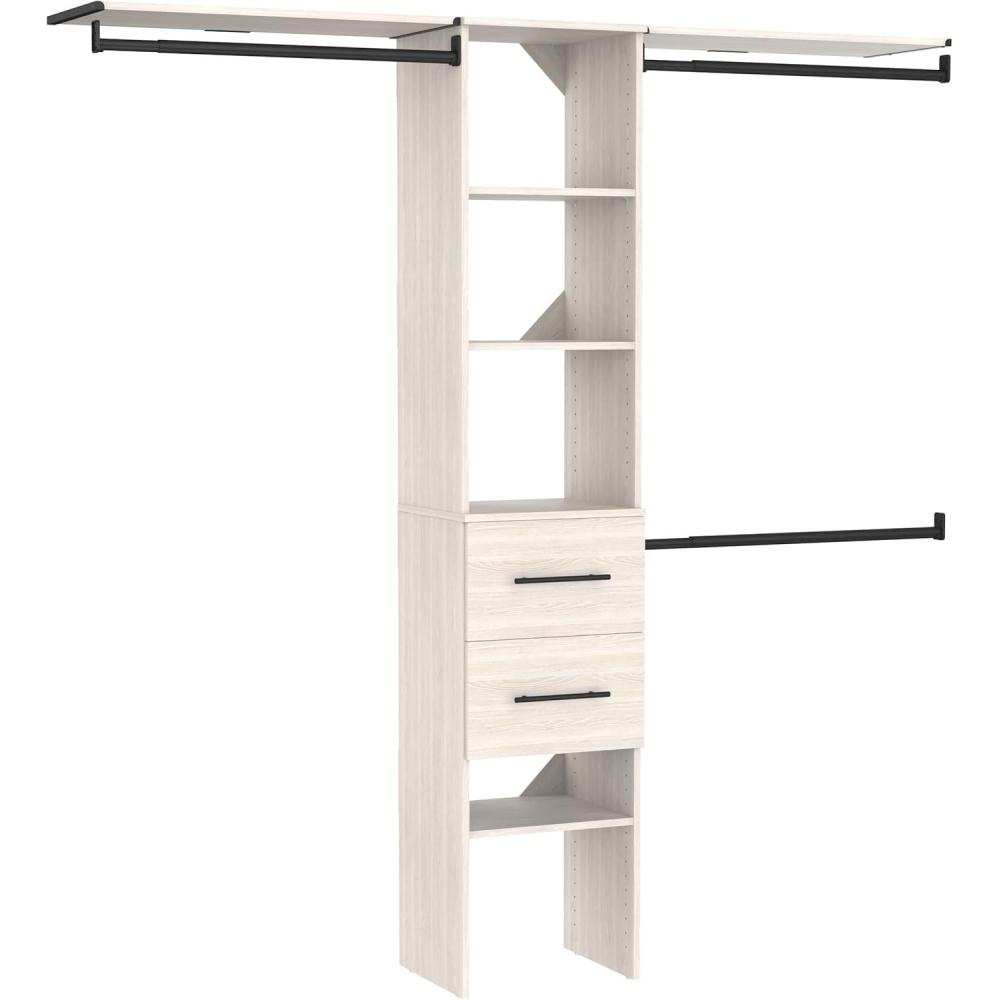 imageClosetMaid SuiteSymphony Closet Storage Kit with 16Inch Tower 3 Hanging Rods 2 Drawers and 2 Top Shelves White Timber