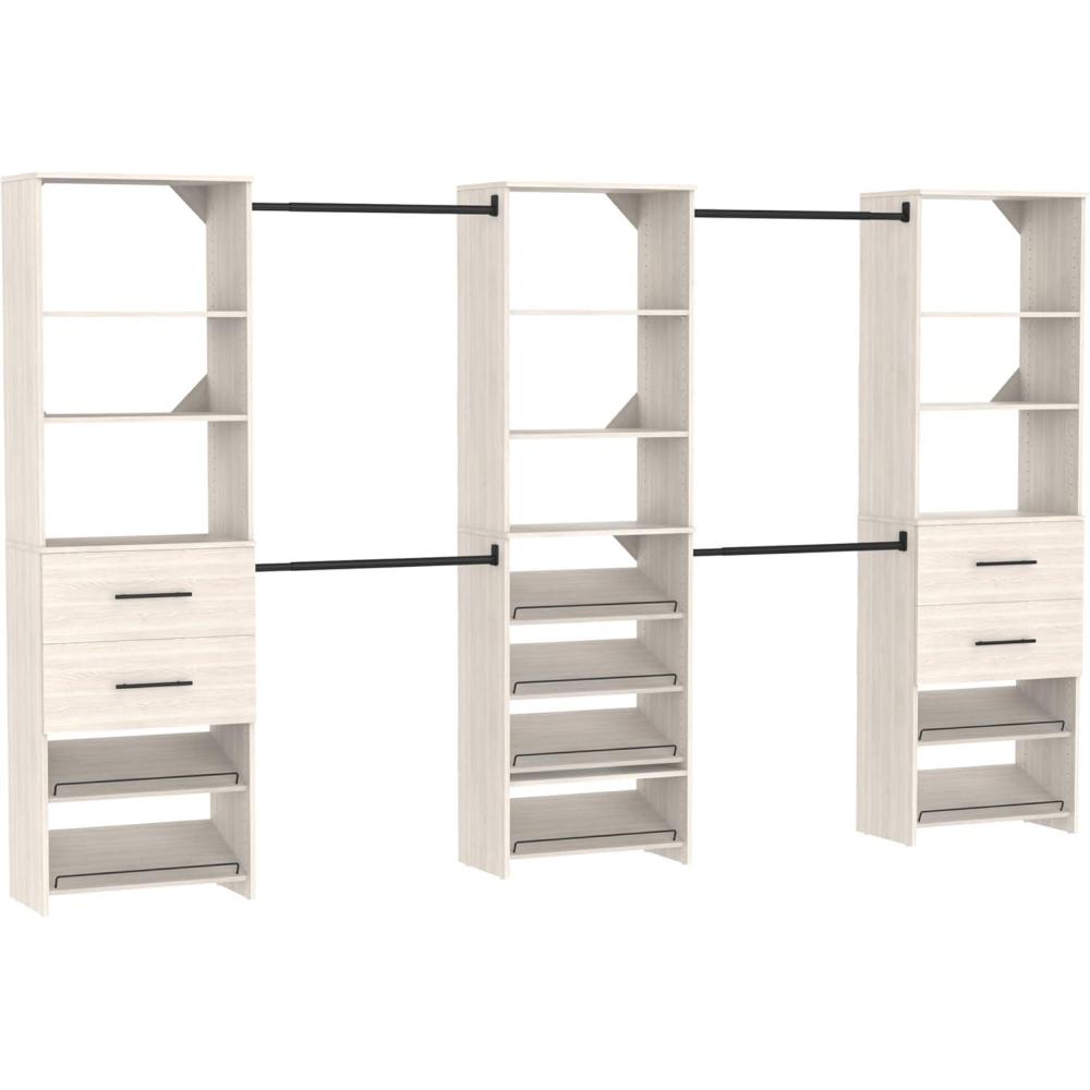 imageClosetMaid SuiteSymphony Deluxe Tower Combo Kit with 3 25Inch Towers 3 Hang Rods Per Tower 4 Drawers on 2Towers and 8 Shoe Shelves 2 On 2Towers ampamp 4 On 1Tower