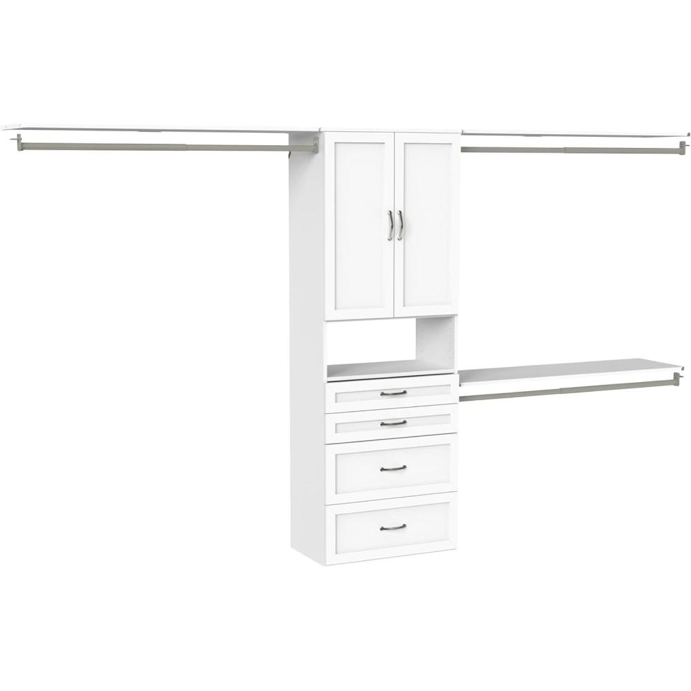 imageClosetMaid SuiteSymphony Hanging Closet Kit Includes 1 Tower 3 Closet Rods 4 Shelves 3 Top Shelves wBrackets 4 Drawers and 1 Closet Door Set White