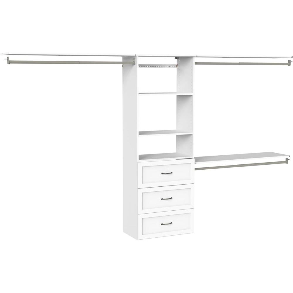 imageClosetMaid SuiteSymphony Hanging Closet Kit Includes 1 Tower 3 Closet Rods 4 Shelves 3 Top Shelves wBrackets and 3 Drawer White