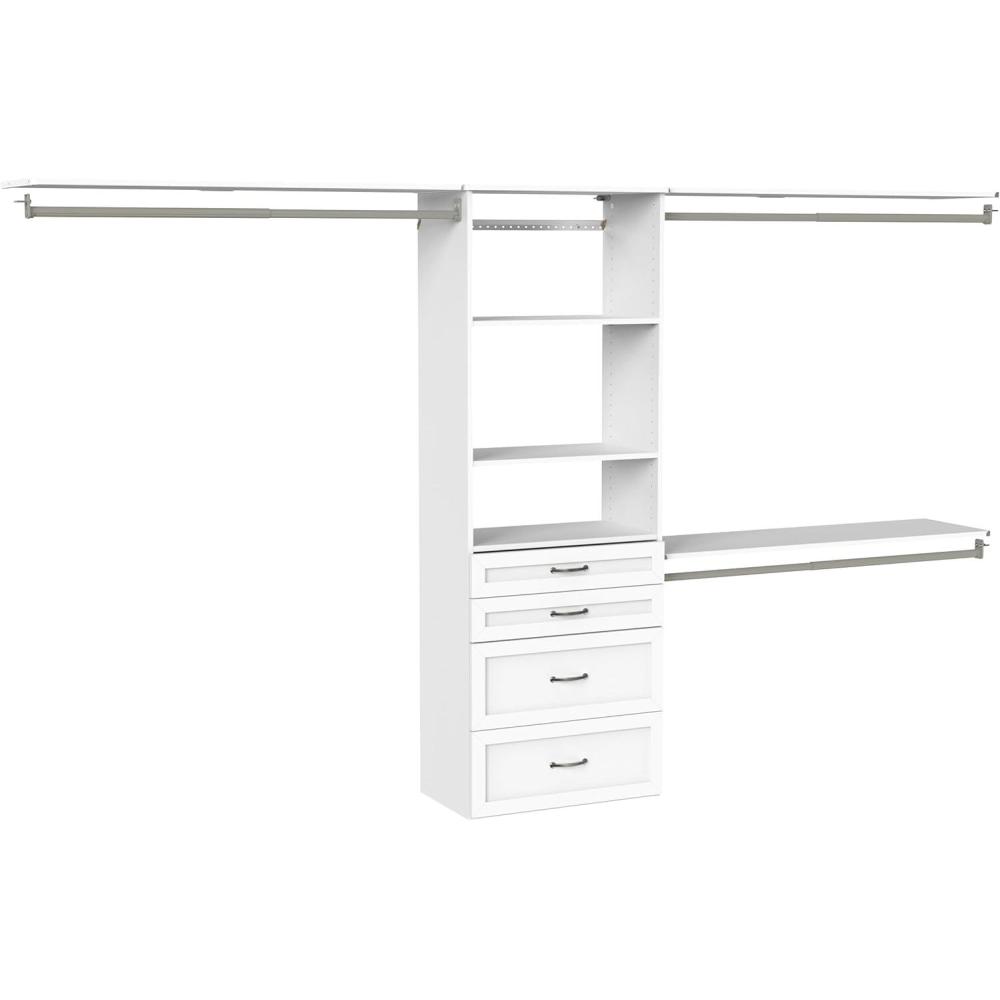 imageClosetMaid SuiteSymphony Hanging Closet Kit Includes 1 Tower 3 Closet Rods 4 Shelves 3 Top Shelves wBrackets and 4 Drawers White