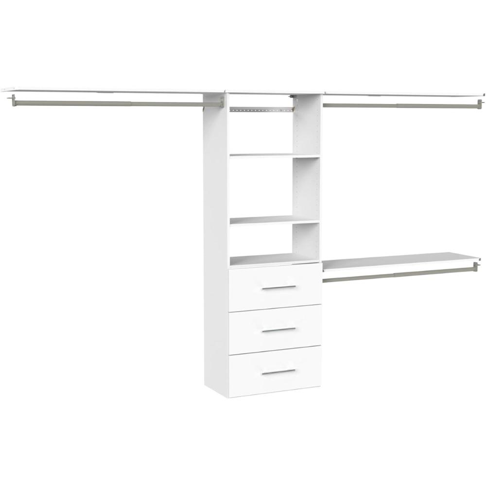imageClosetMaid SuiteSymphony Modern Hanging Closet Kit Includes 1 Tower 3 Closet Rods 4 Shelves 3 Top Shelves wBrackets and 3 Drawer White