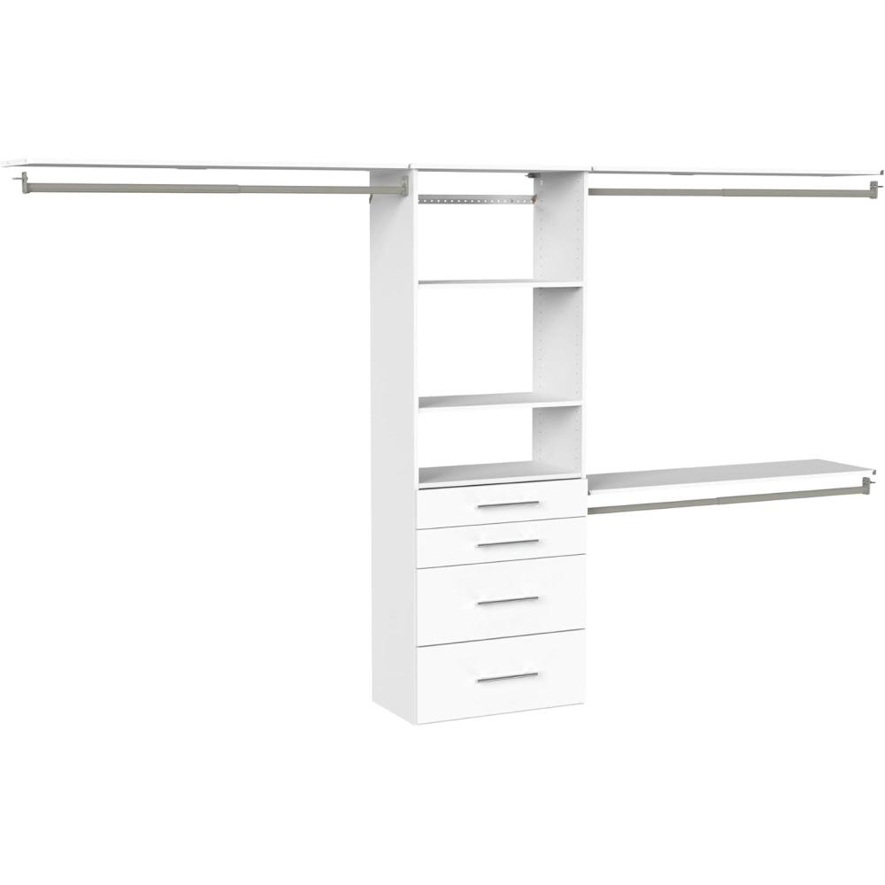 imageClosetMaid SuiteSymphony Modern Hanging Closet Kit Includes 1 Tower 3 Closet Rods 4 Shelves 3 Top Shelves wBrackets and 4 Drawers White