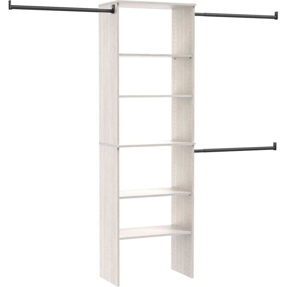 imageClosetMaid SuiteSymphony Wood Closet Organizer Kit with Tower 3 Hang Rods 5 Shelves 2Adjustable Fits Spaces 510 ft Wide White TimberWhite Timber Finish