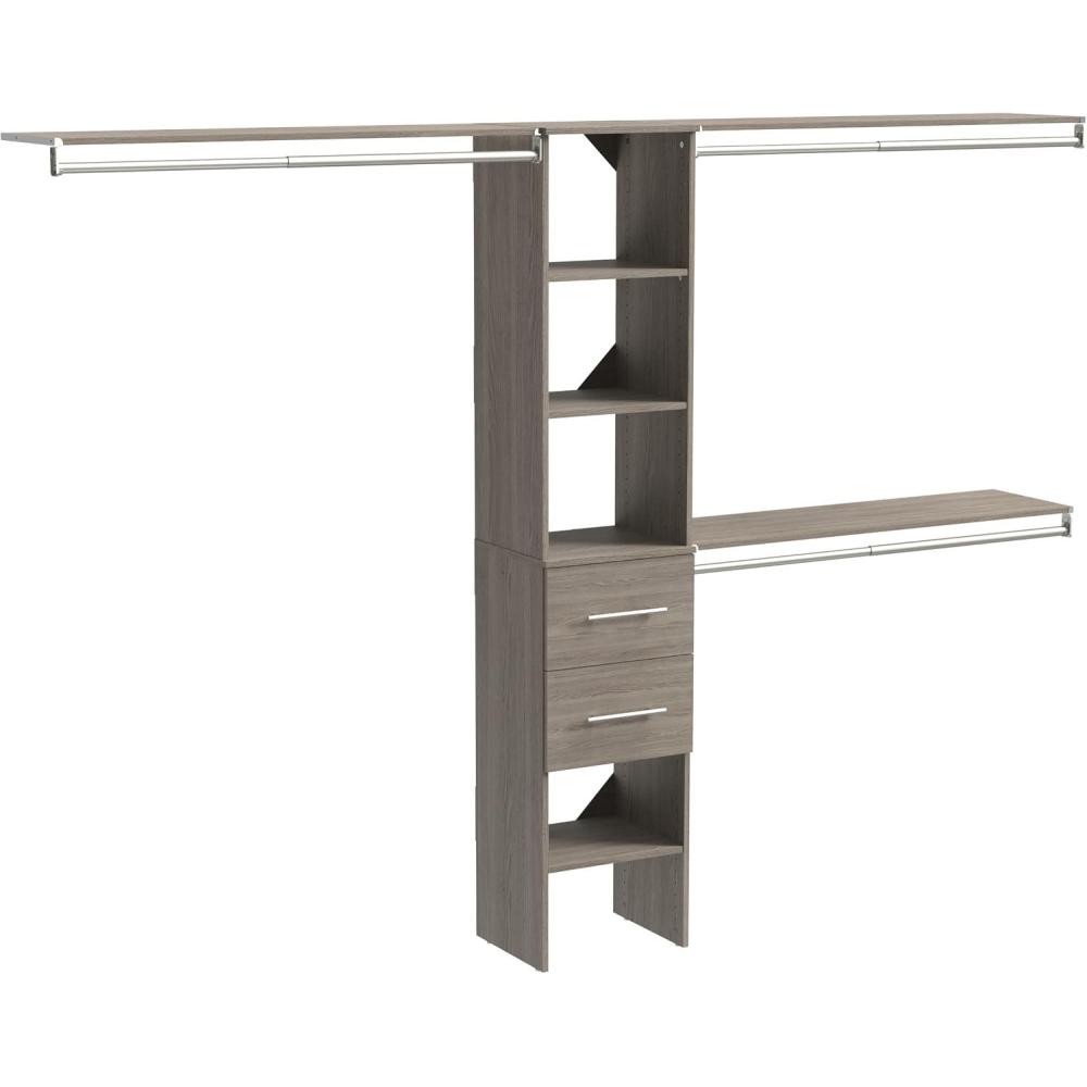 imageClosetMaid SuiteSymphony Wood Closet Organizer Kit with Tower 3 Hang Rods Top Shelves 2 Drawers Modern Fits Spaces 59 ft Wide Graphite Grey