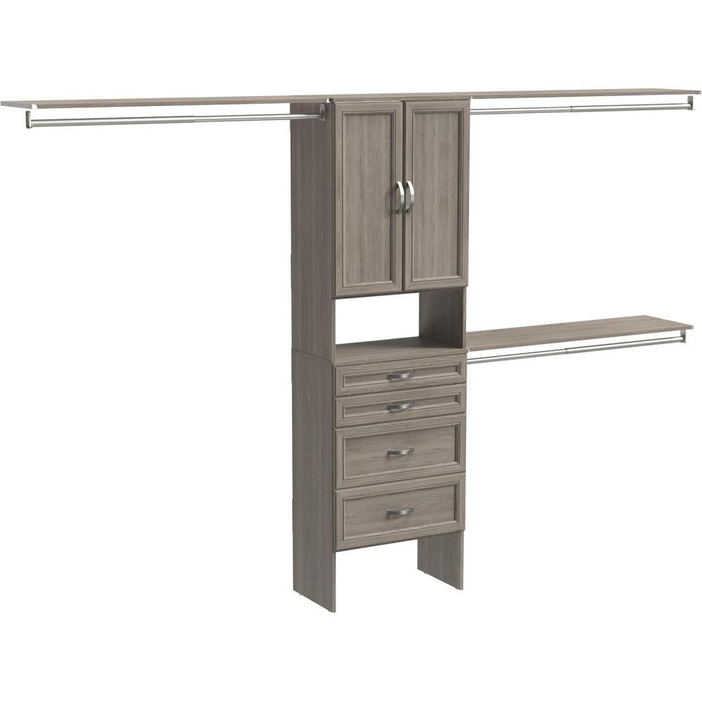 imageClosetMaid SuiteSymphony Wood Closet Organizer Kit with Tower 3 Hang Rods Top Shelves 4 Drawers Doors Adjustable Fits Spaces 6 10 ft Wide Graphite Grey