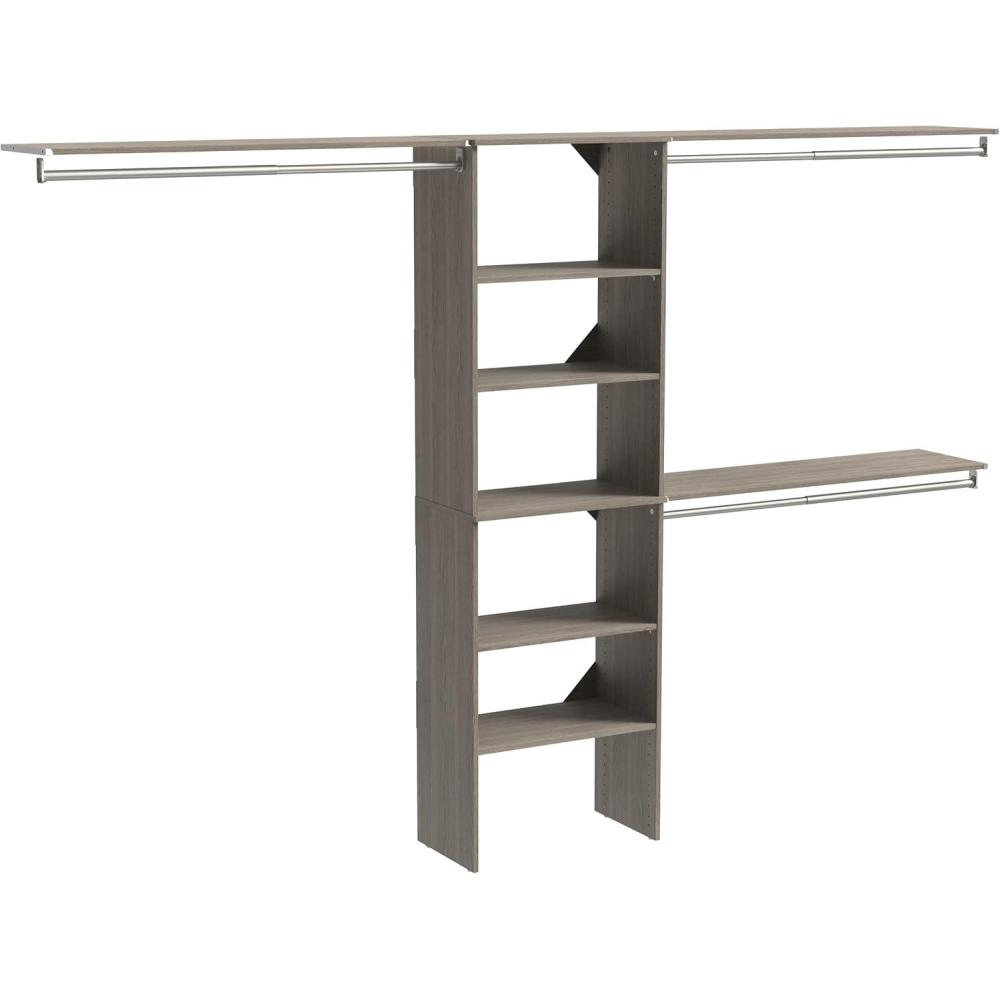 imageClosetMaid SuiteSymphony Wood Closet Organizer Kit with Tower 3 Hang Rods Top Shelves Adjustable Fits Spaces 6 10 ft Wide Graphite Grey