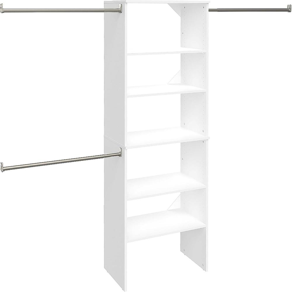 imageClosetMaid SuiteSymphony Wood Closet Organizer Starter Kit Tower and 3 Hang Rods Shelves Adjustable Fits Spaces 5 10 ft Wide Pure White 25quot