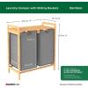 ClosetMaid Bamboo Laundry Hamper and Shelf, 2 Sliding Bag Sections, Laundry Sorter with Dual Compartments, Gray Bags, Natural Finish