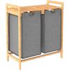 ClosetMaid Bamboo Laundry Hamper and Shelf, 2 Sliding Bag Sections, Laundry Sorter with Dual Compartments, Gray Bags, Natural Finish