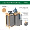 ClosetMaid Bamboo Laundry Hamper and Shelf, 2 Sliding Bag Sections, Laundry Sorter with Dual Compartments, Gray Bags, Natural Finish