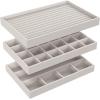 ClosetMaid Jewelry Trays, Set of 3, Stackable, Soft Velvet, Accessory Organizer for Earrings, Necklaces, Watches, Bracelets, Rings, Light Grey