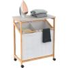 ClosetMaid Bamboo Laundry Hamper Cart with Ironing Board Folding Station, Dual Compartments with Divider, Portable Laundry Sorter, Natural Finish