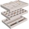 ClosetMaid Jewelry Trays, Set of 3, Stackable, Soft Velvet, Accessory Organizer for Earrings, Necklaces, Watches, Bracelets, Rings, Light Grey
