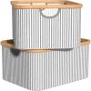 ClosetMaid Laundry Hamper Storage Baskets, Bamboo Frame, Portable, Collapsible Design, Freestanding, Stripe (2-Pack)