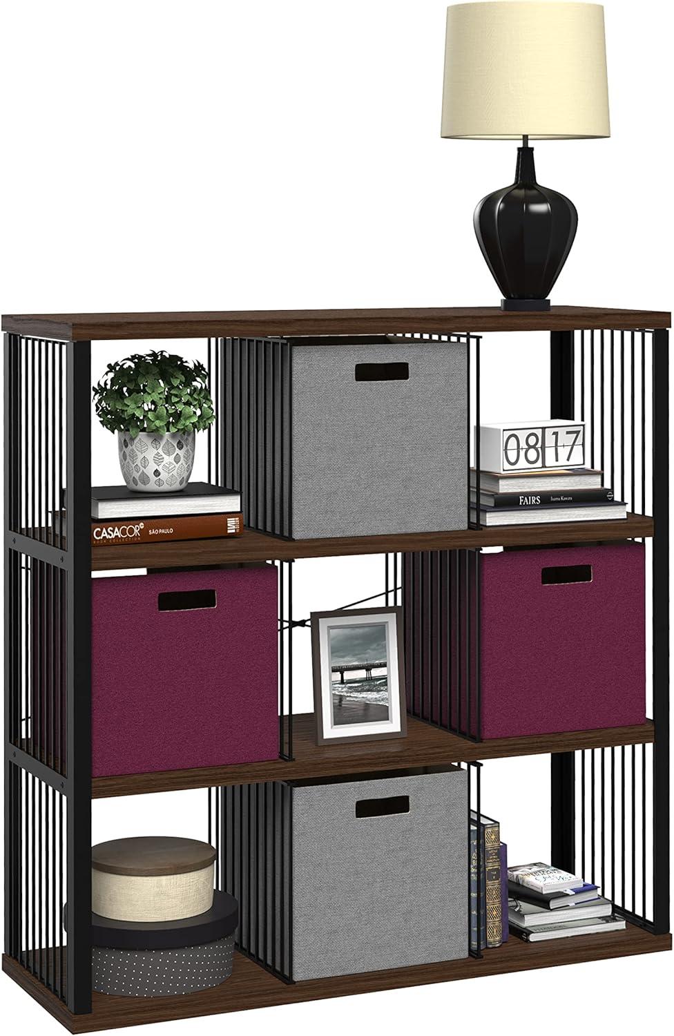 imageClosetMaid 4Cube Storage Organizer Bookshelf Storage Shelf Metal Frame Wood Shelves Easy Assembly BlackWheatBlackApple Walnut