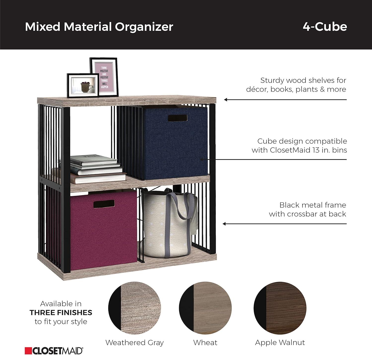 imageClosetMaid 4Cube Storage Organizer Bookshelf Storage Shelf Metal Frame Wood Shelves Easy Assembly BlackWheatBlackApple Walnut