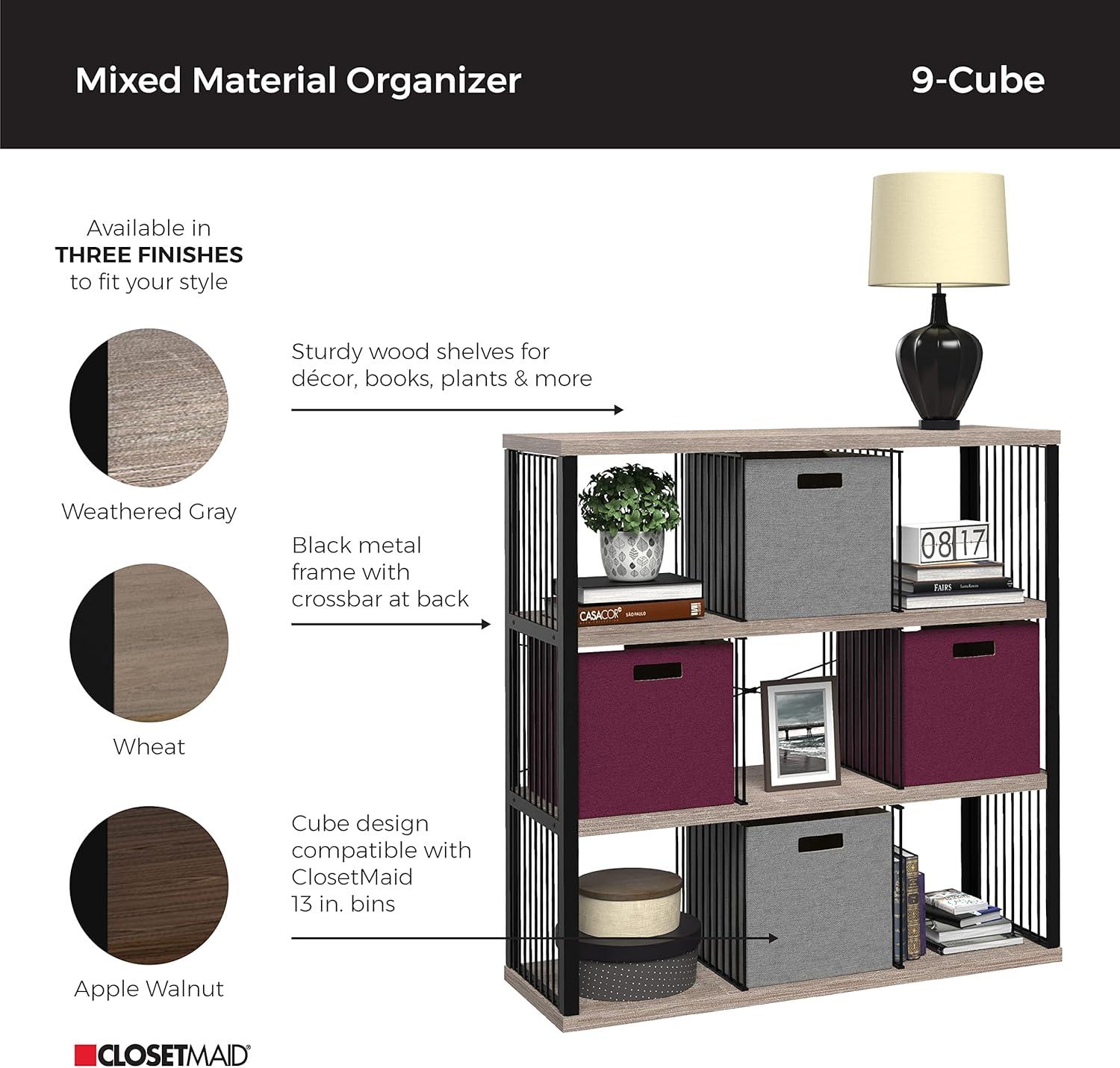 imageClosetMaid 4Cube Storage Organizer Bookshelf Storage Shelf Metal Frame Wood Shelves Easy Assembly BlackWheatBlackApple Walnut