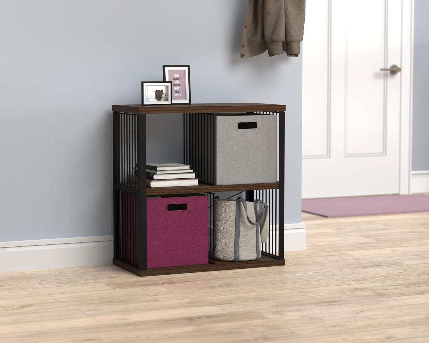 imageClosetMaid 4Cube Storage Organizer Bookshelf Storage Shelf Metal Frame Wood Shelves Easy Assembly BlackWheatBlackApple Walnut