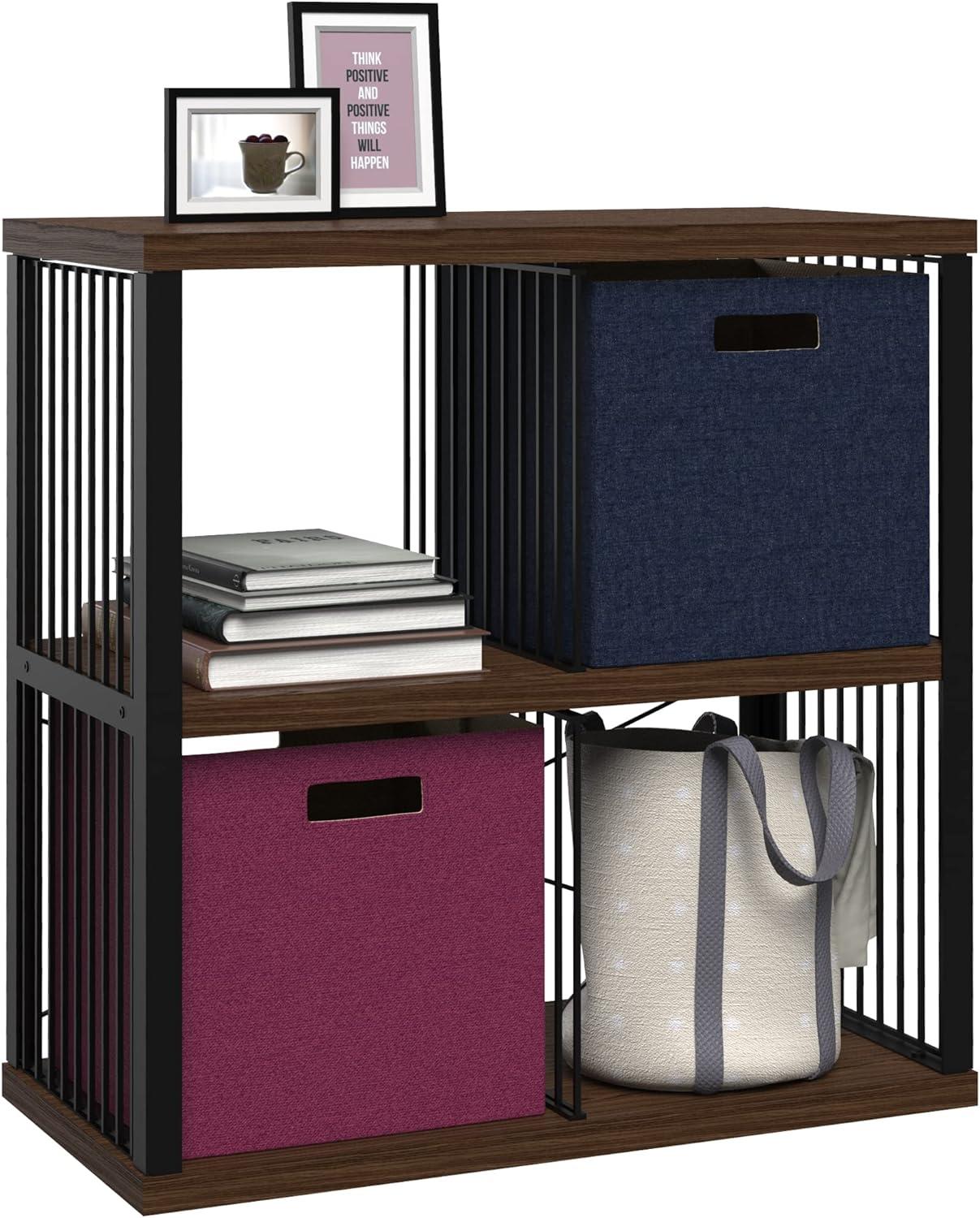 imageClosetMaid 4Cube Storage Organizer Bookshelf Storage Shelf Metal Frame Wood Shelves Easy Assembly BlackWheatBlackApple Walnut