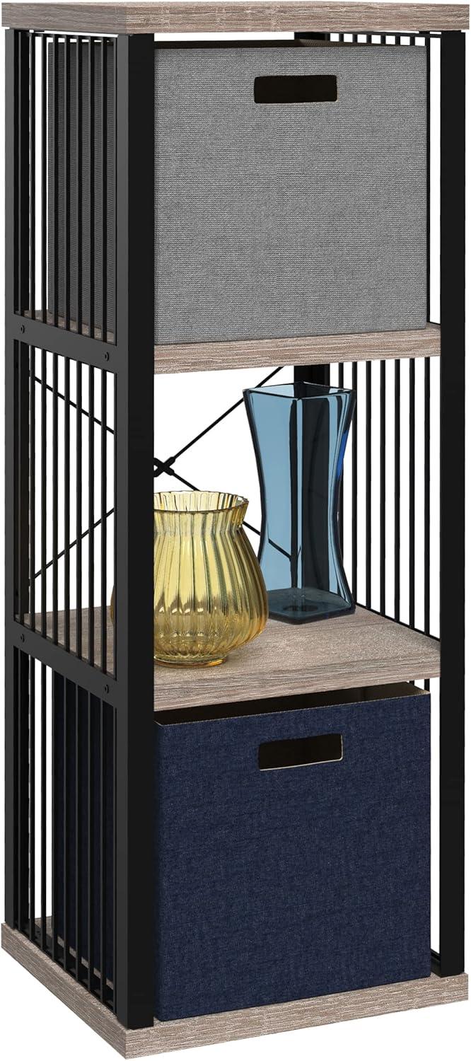imageClosetMaid 4Cube Storage Organizer Bookshelf Storage Shelf Metal Frame Wood Shelves Easy Assembly BlackWheatBlackWeathered Gray