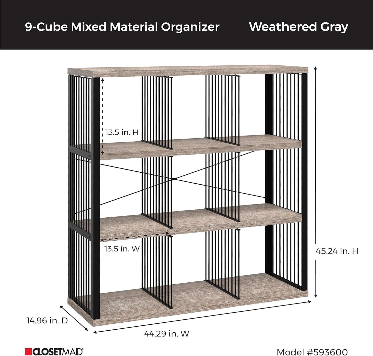 imageClosetMaid 4Cube Storage Organizer Bookshelf Storage Shelf Metal Frame Wood Shelves Easy Assembly BlackWheatBlackWeathered Gray