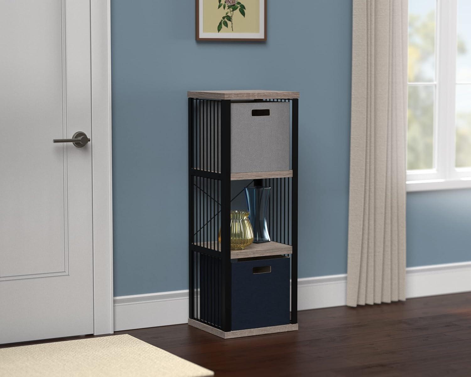 imageClosetMaid 4Cube Storage Organizer Bookshelf Storage Shelf Metal Frame Wood Shelves Easy Assembly BlackWheatBlackWeathered Gray