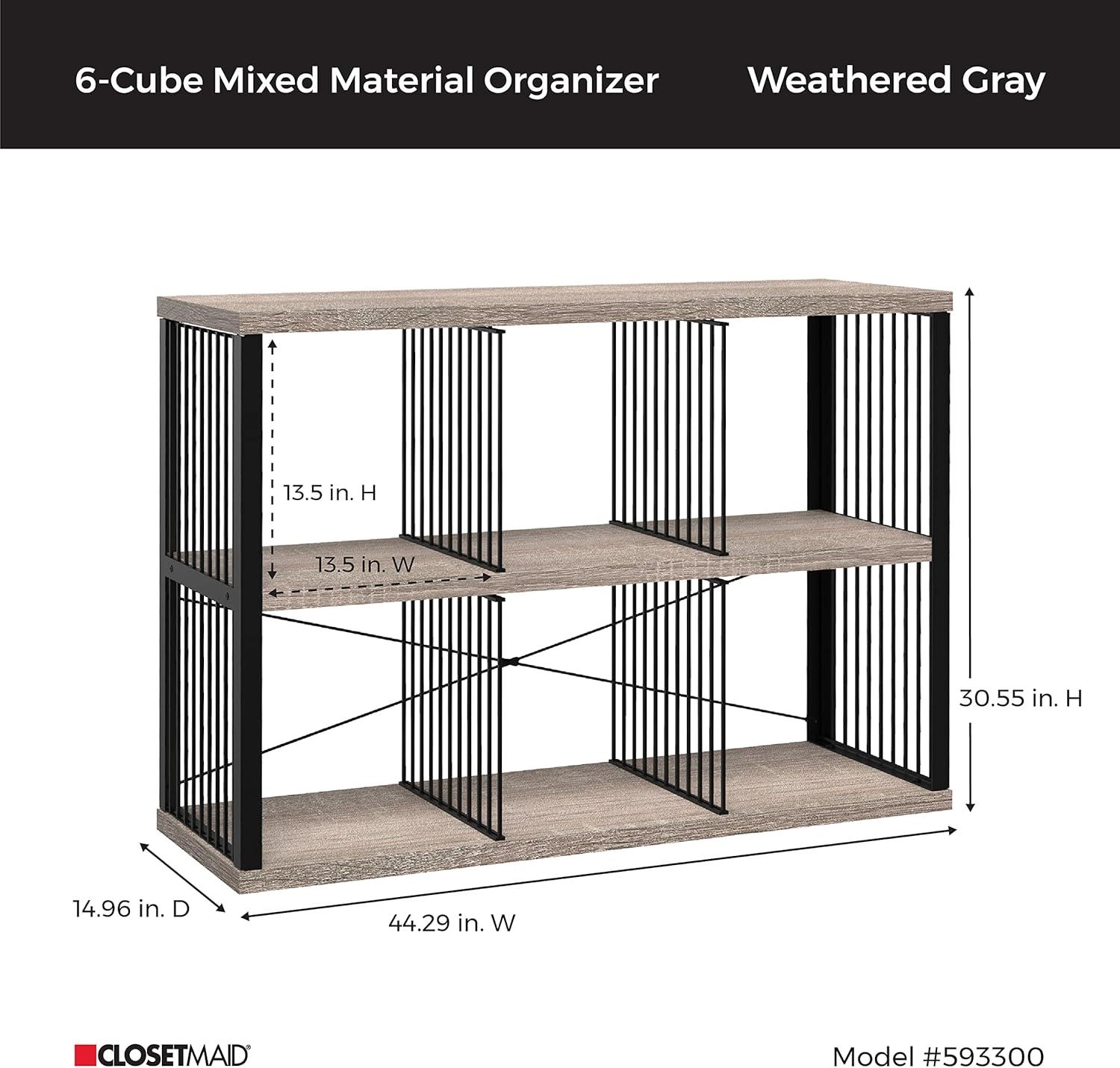 imageClosetMaid 4Cube Storage Organizer Bookshelf Storage Shelf Metal Frame Wood Shelves Easy Assembly BlackWheatBlackWeathered Gray