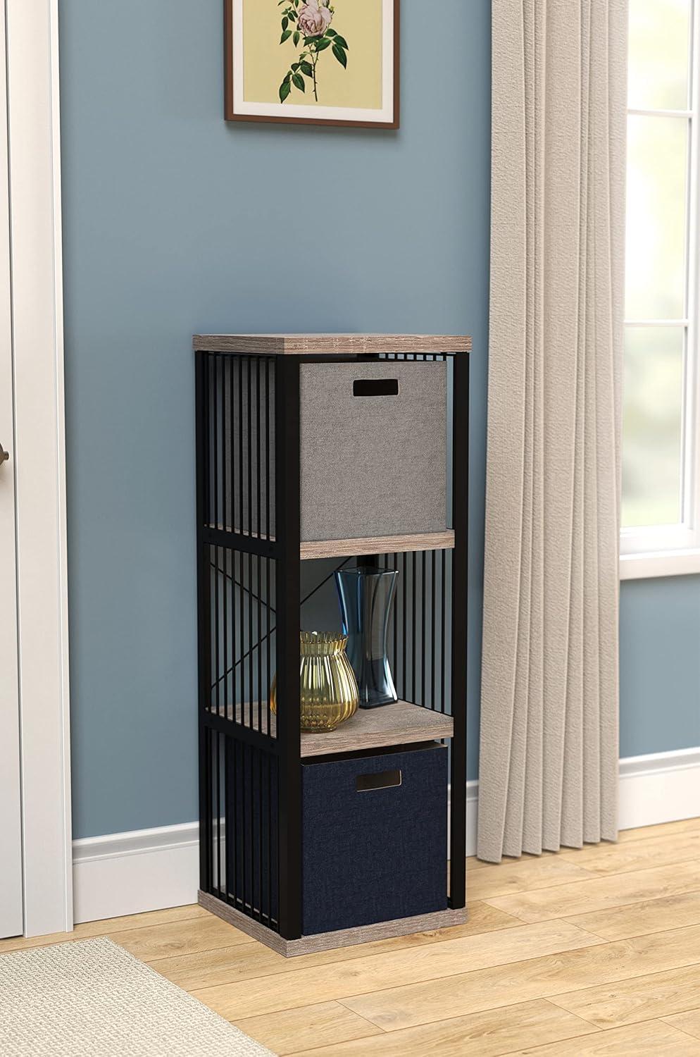 imageClosetMaid 4Cube Storage Organizer Bookshelf Storage Shelf Metal Frame Wood Shelves Easy Assembly BlackWheatBlackWeathered Gray